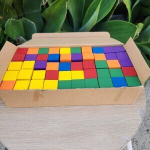 NEW 100 wood color Blocks 1" 6 colors math manipulatives cubes sorting patterns